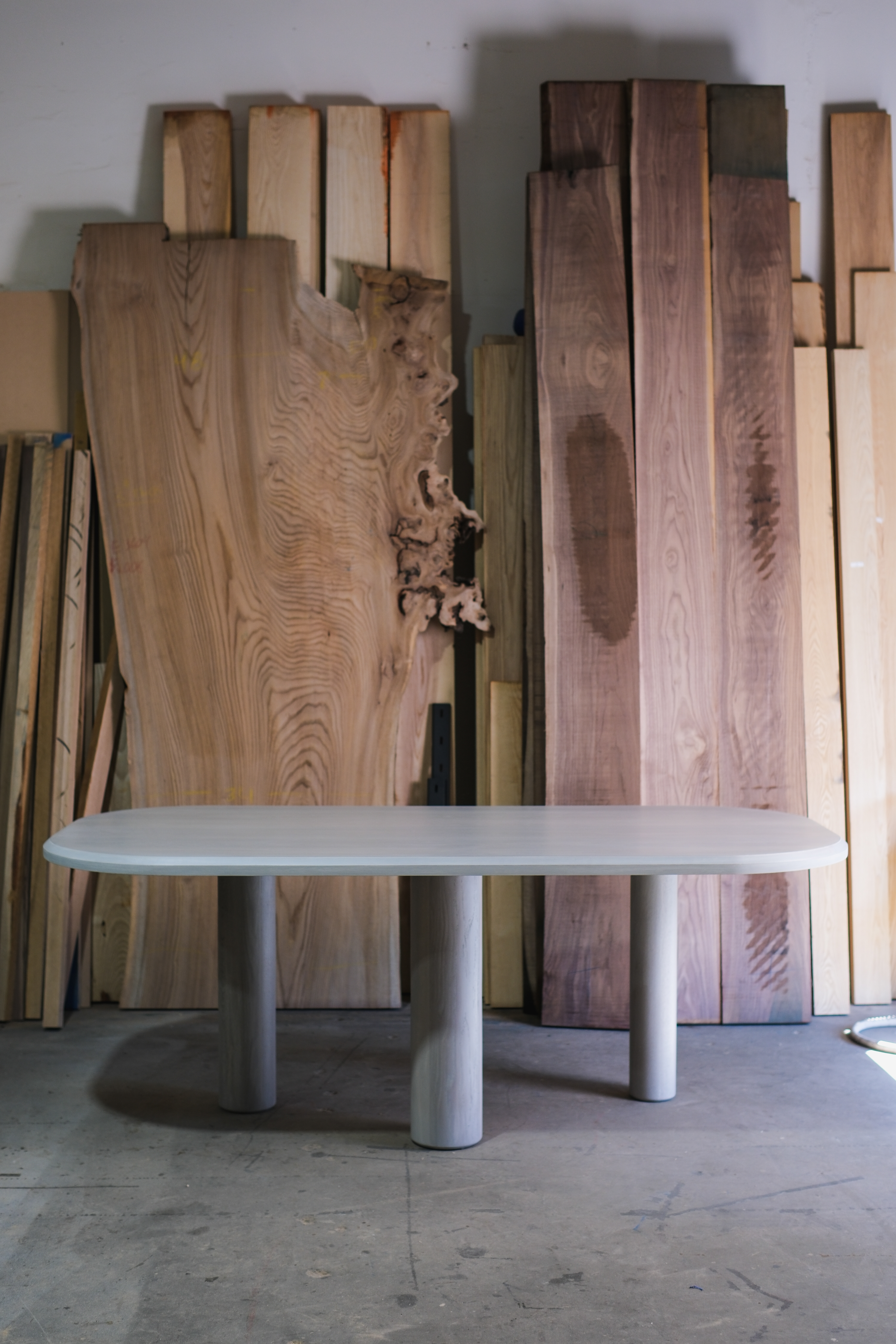 Chamfer white oak three column table